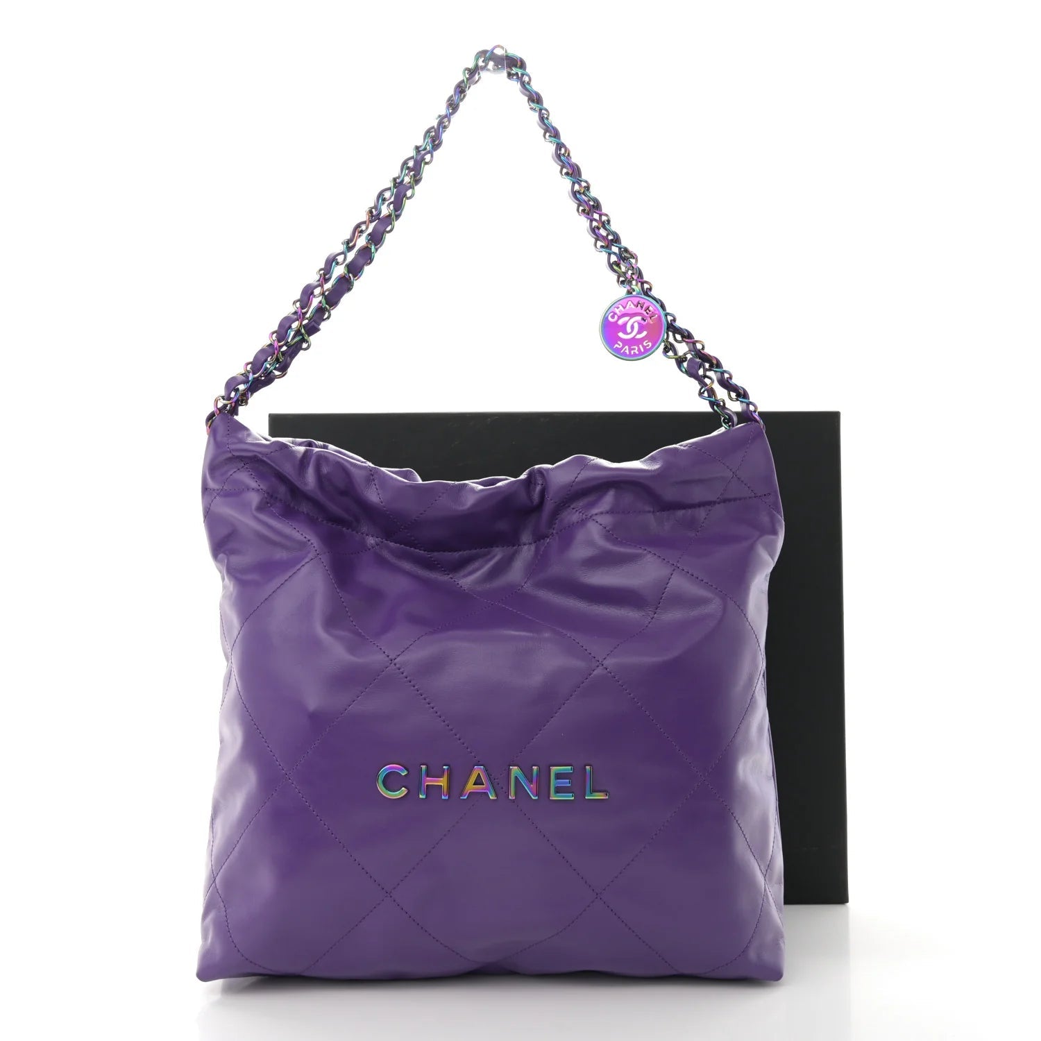 Shiny Calfskin Quilted Rainbow Small  22 Purple