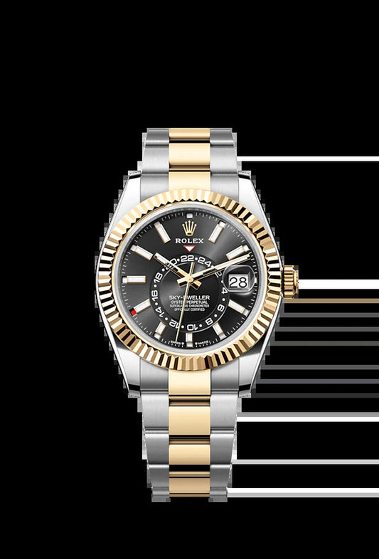 Sky-Dweller, 42Mm, Oystersteel and 18K Yellow Gold, Black, Oyster, Ref# 336933-0003