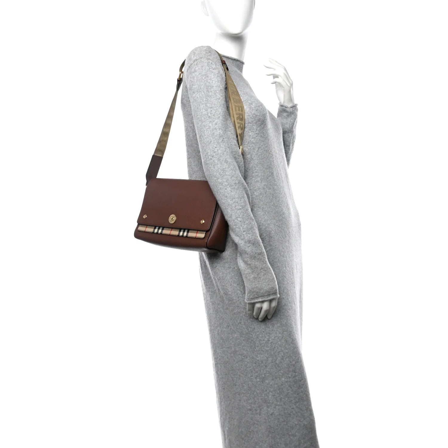 Grainy Calfskin Vintage Check Note Crossbody Bag Malt Brown