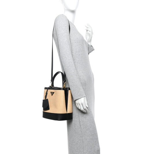 Paglia Saffiano Medium Panier Bucket Bag Naturale Black