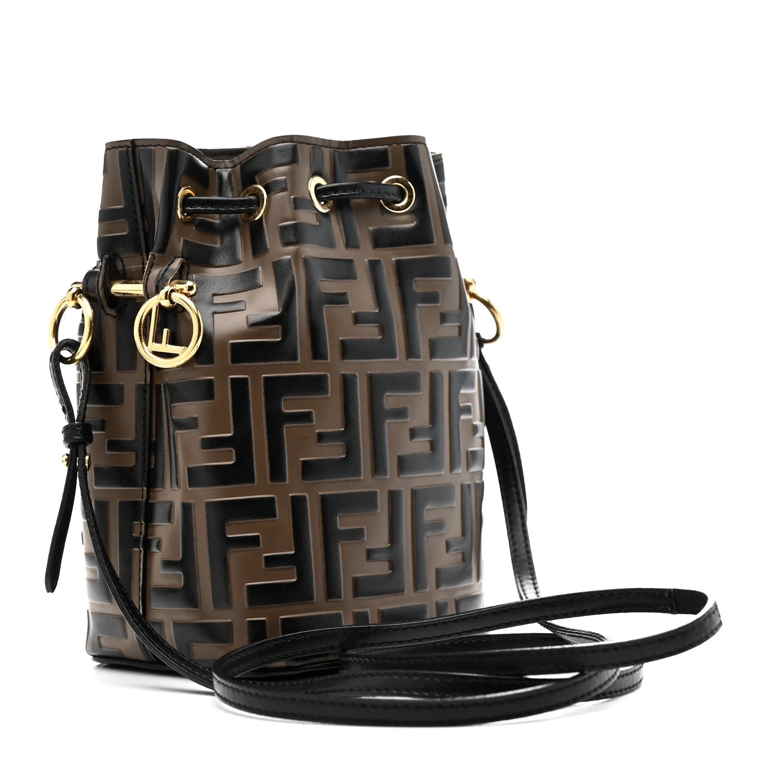 Vitello Liberty F Is  Bi-Color FF 1974 Embossed Mini Mon Tresor Bucket Bag Maya Black