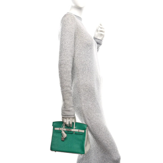 Chevre Mysore Horseshoe Birkin 25 Vert Vertigo Gris Perle