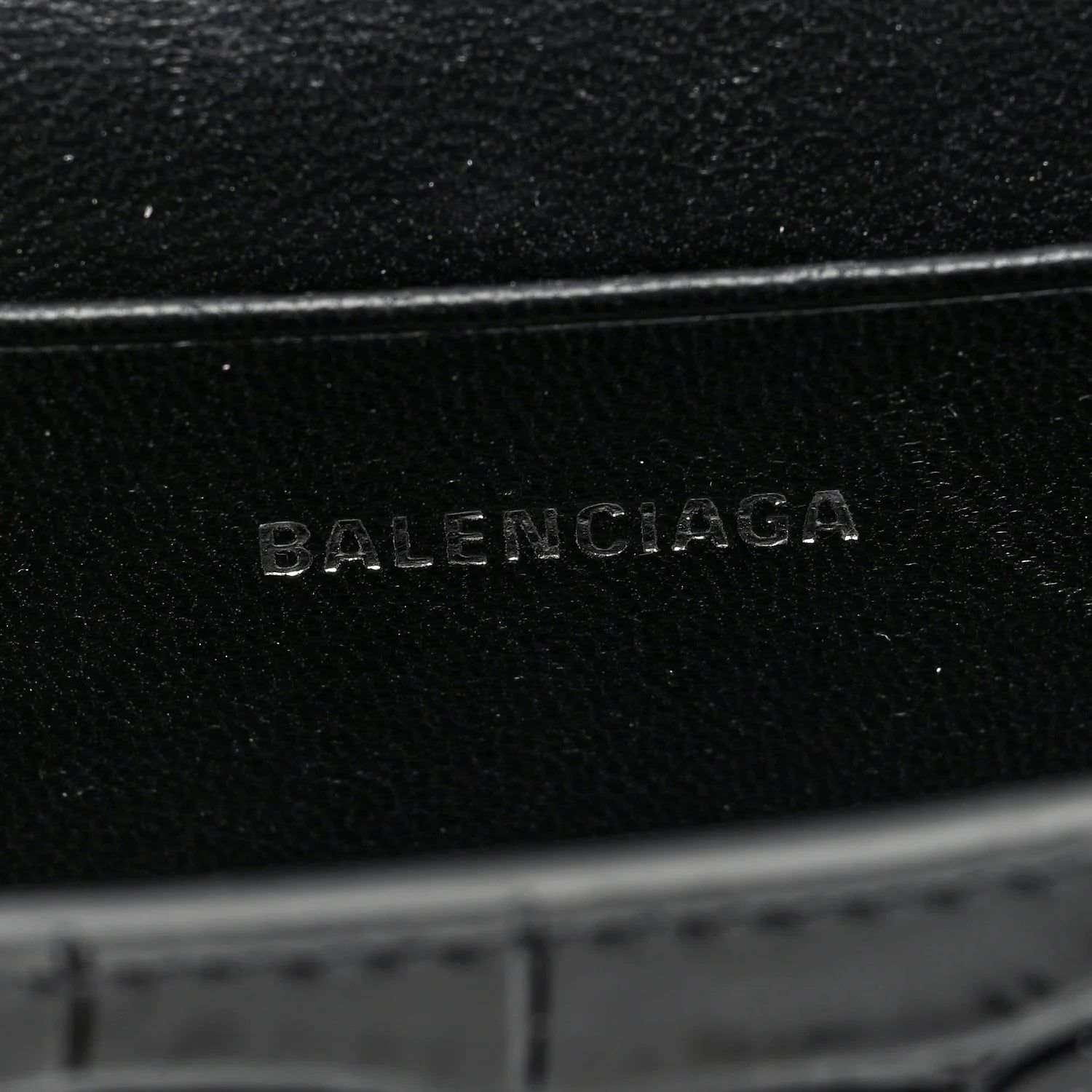 Shiny Calfskin Monochrome Crocodile Embossed Hourglass Top Handle Bag Mini Black