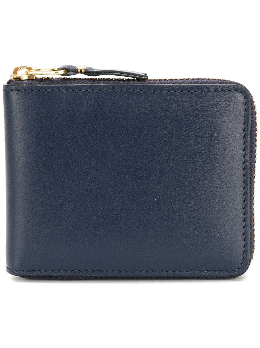 NAVY LEATHER ZIPPED WALLET.