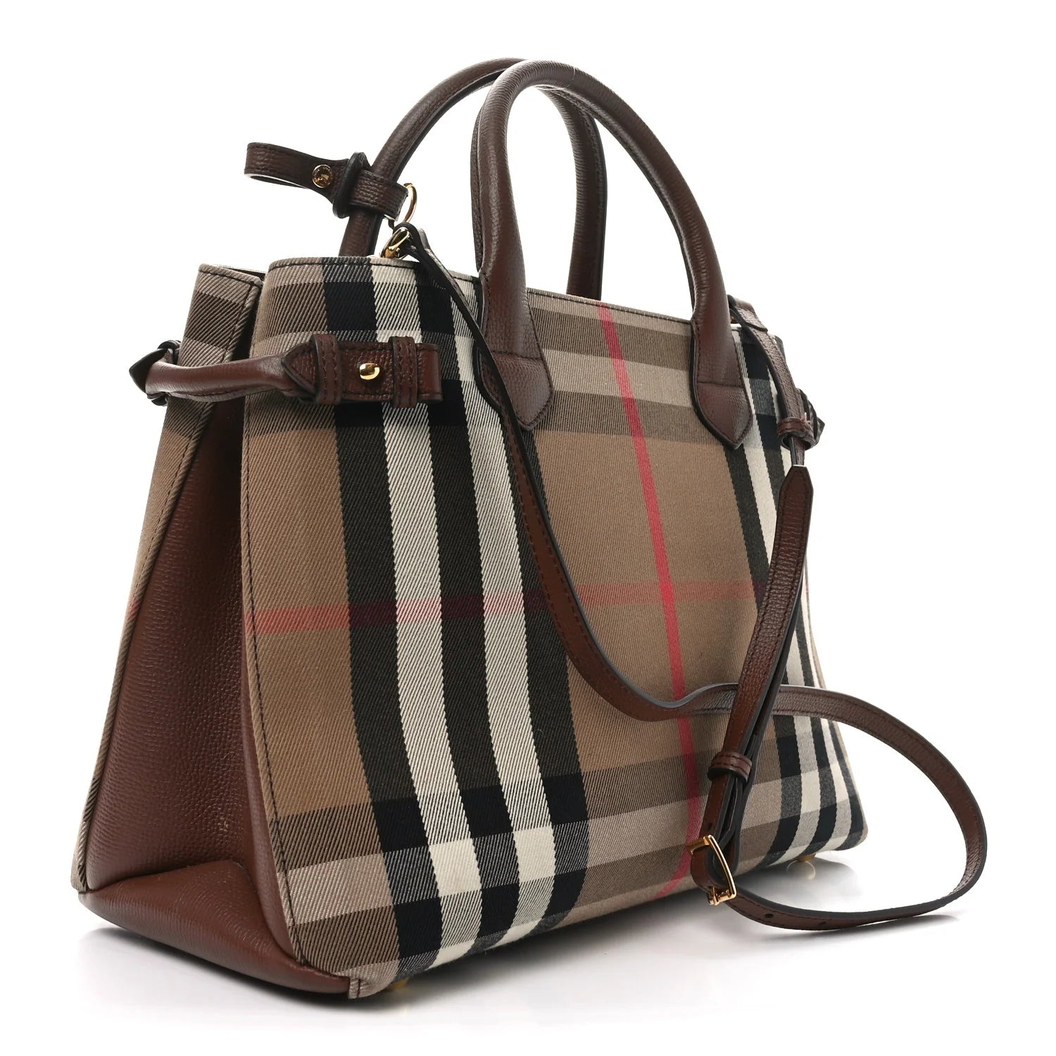 House Check Grainy Calfskin Medium Banner Tote Tan