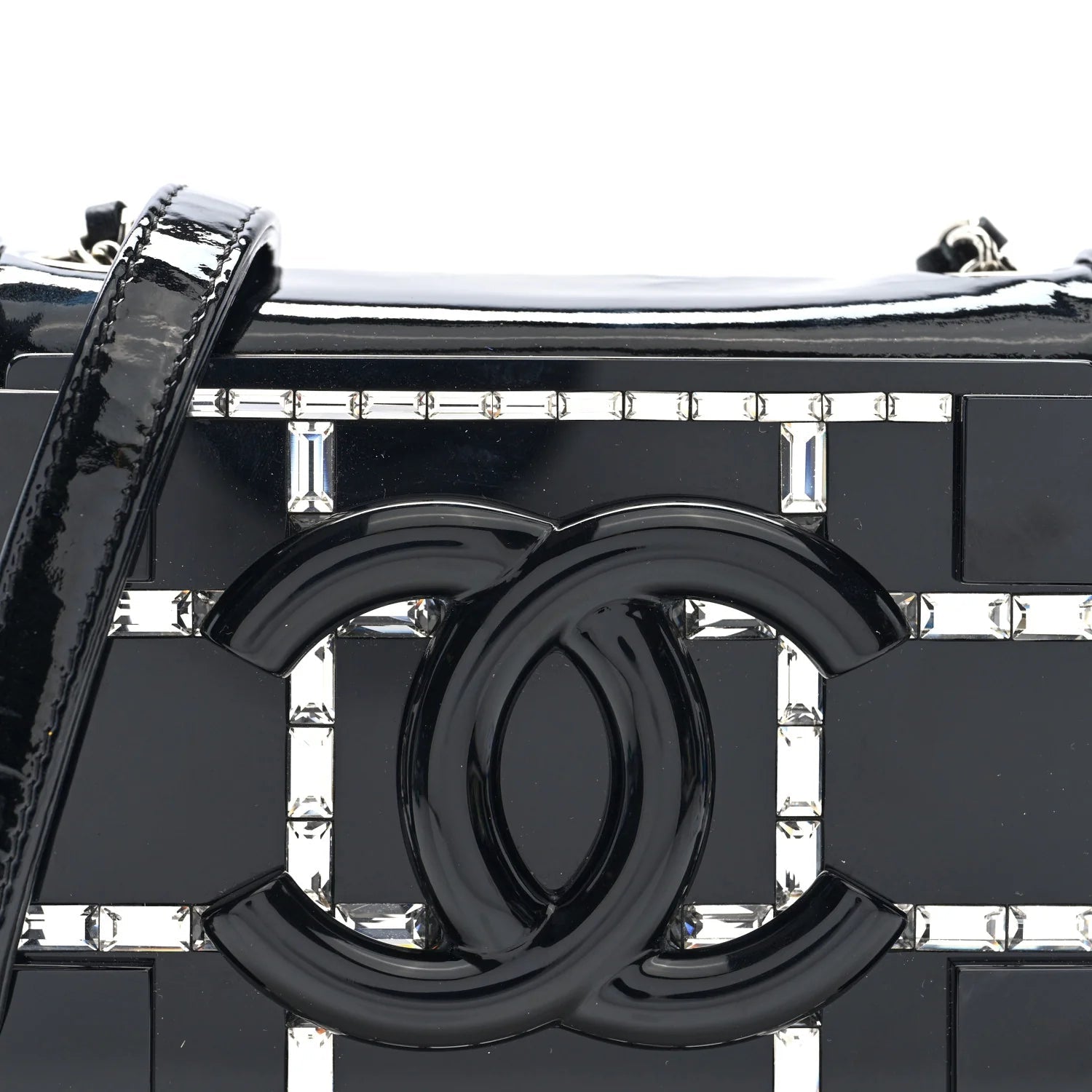 Plexiglass Patent Baguette Crystal Mini Boy Brick Flap Black