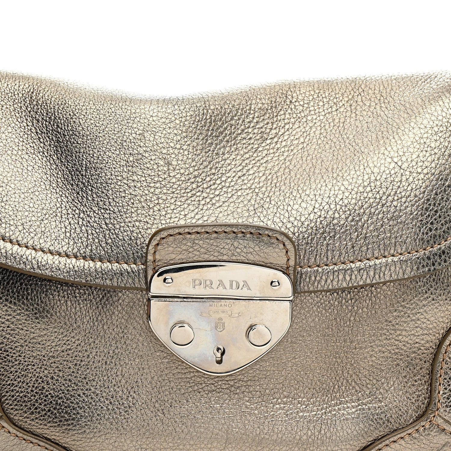 Metallic Vitello Daino Pushlock Shoulder Bag Peltro