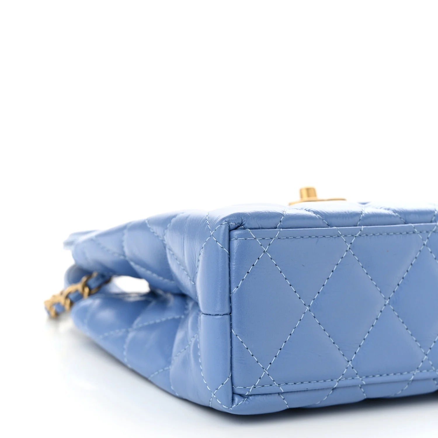 Shiny Aged Calfskin Quilted Nano Kelly Shopper Blue