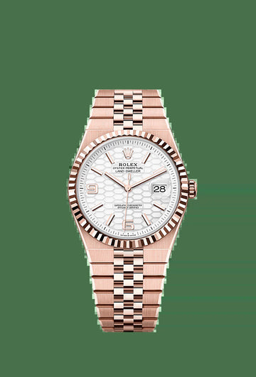 Unworn 2025,  Land-Dweller 40, 18K Everose Gold, Intense White Dial, Fluted Flat Jubilee, Ref# 127335-0001, Box and Papers