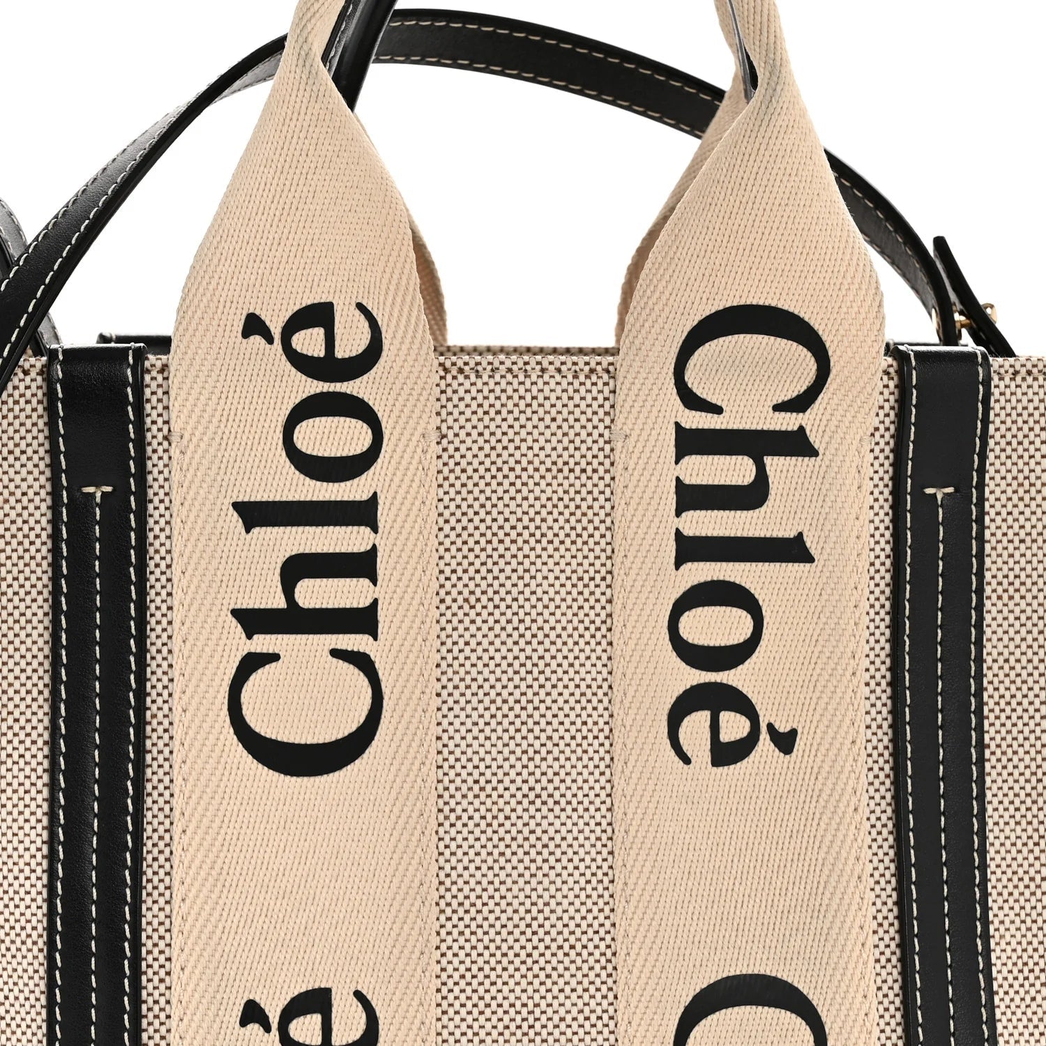 Cotton Calfskin Small Woody Ribbon Tote with Strap White Navy