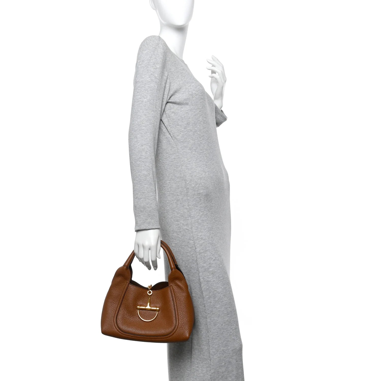 Grained Calfskin Softbit Medium Shoulder Bag Brown