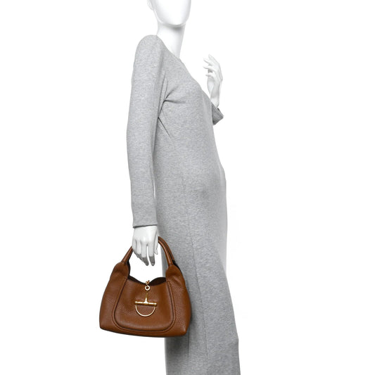 Grained Calfskin Softbit Medium Shoulder Bag Brown