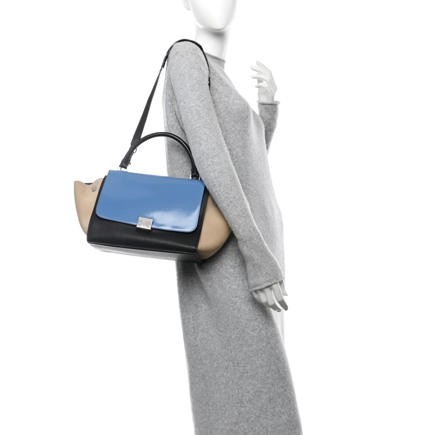 Smooth Calfskin Medium Tri-Color Trapeze Blue