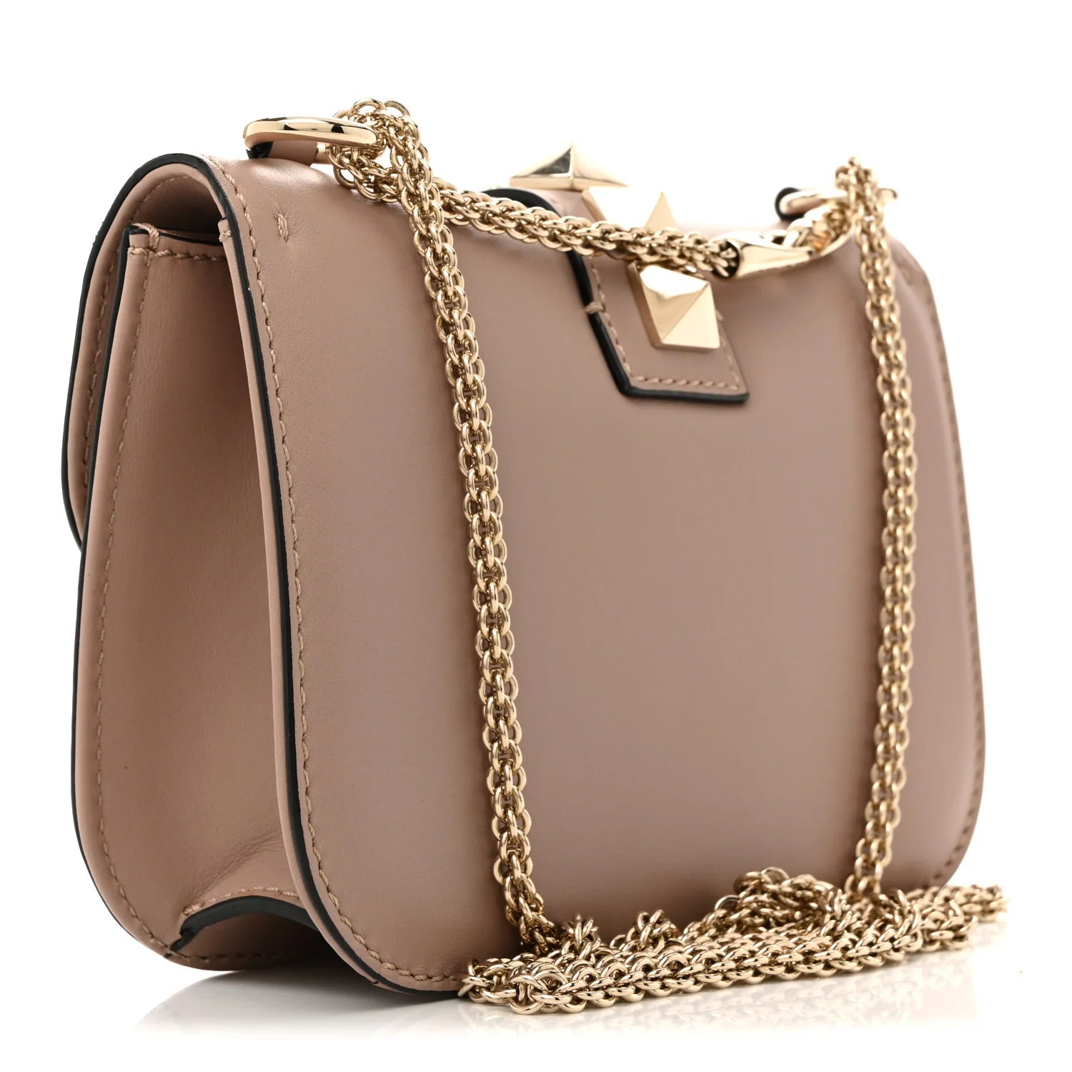 Vitello Small Glam Lock Rockstud Flap Poudre