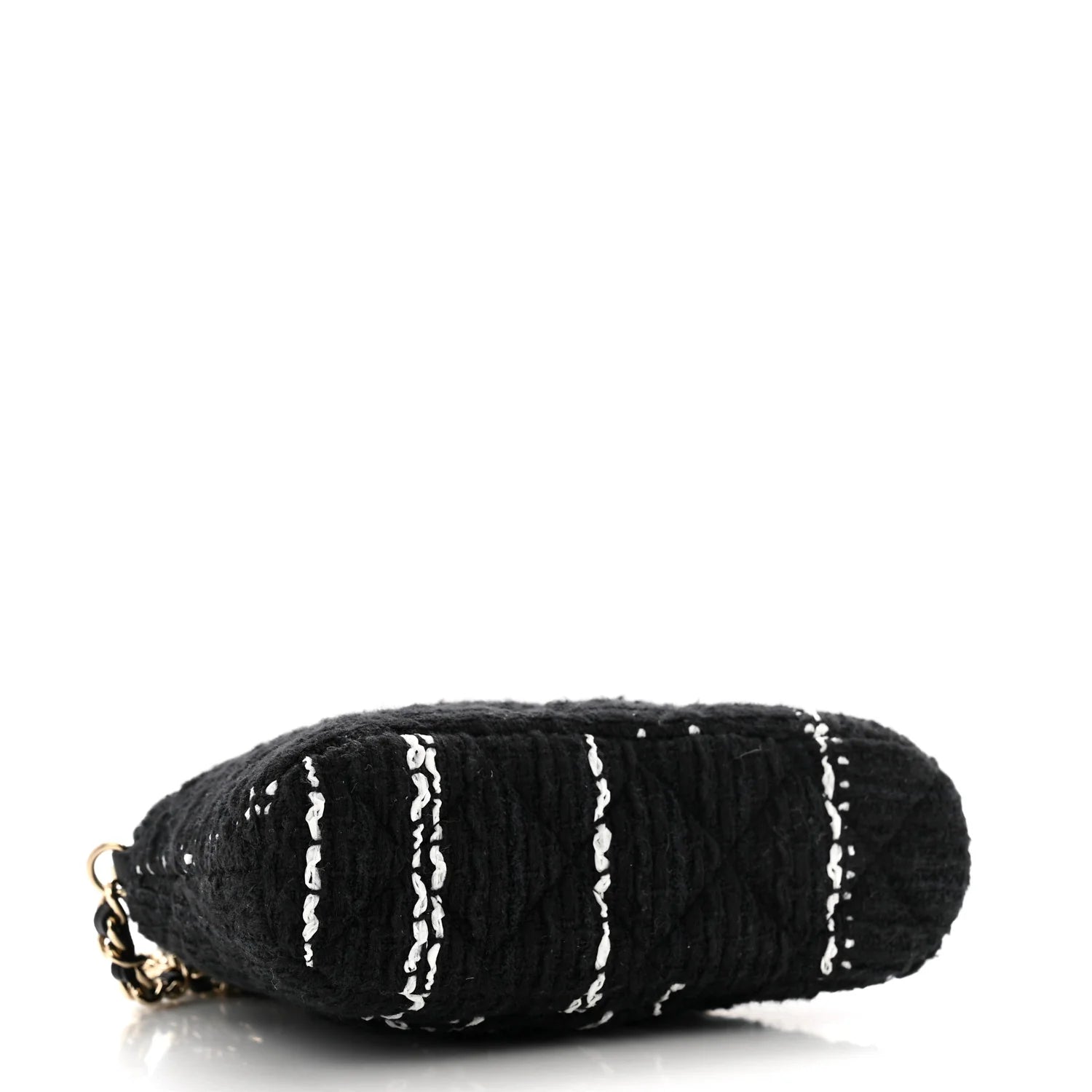 Tweed Quilted Mini Clutch with Chain Black White