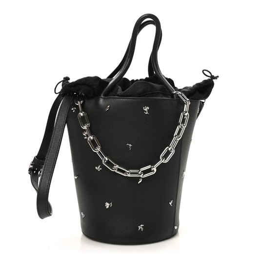 Smooth Calfskin Studded Roxy Bucket Bag Black