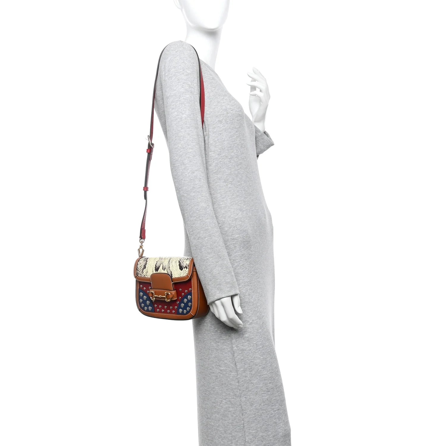 Snakeskin Studded Web Mini Horsebit 1955 Shoulder Bag Multicolor