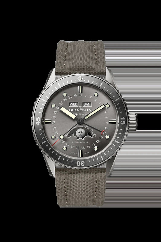 Unworn  Fifty Fathoms Bathyscaphe Quantième Complet Phases De Lune, Titanium, 43Mm, Ref# 5054-1210-G52A, Box and Papers