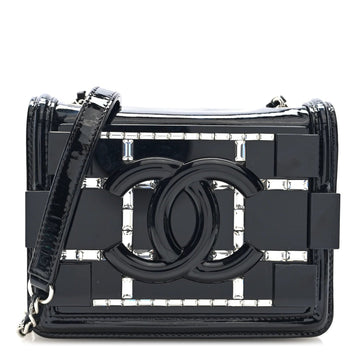 Plexiglass Patent Baguette Crystal Mini Boy Brick Flap Black