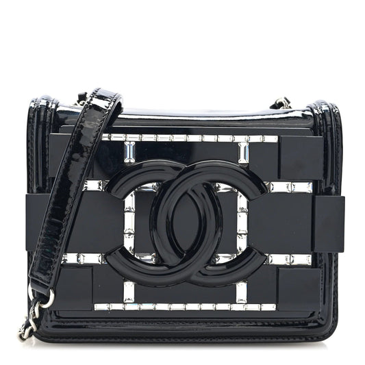 Plexiglass Patent Baguette Crystal Mini Boy Brick Flap Black