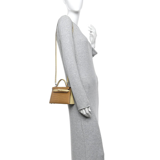 Matte Alligator Horseshoe Mini Kelly Sellier 20 Kraft Vanille