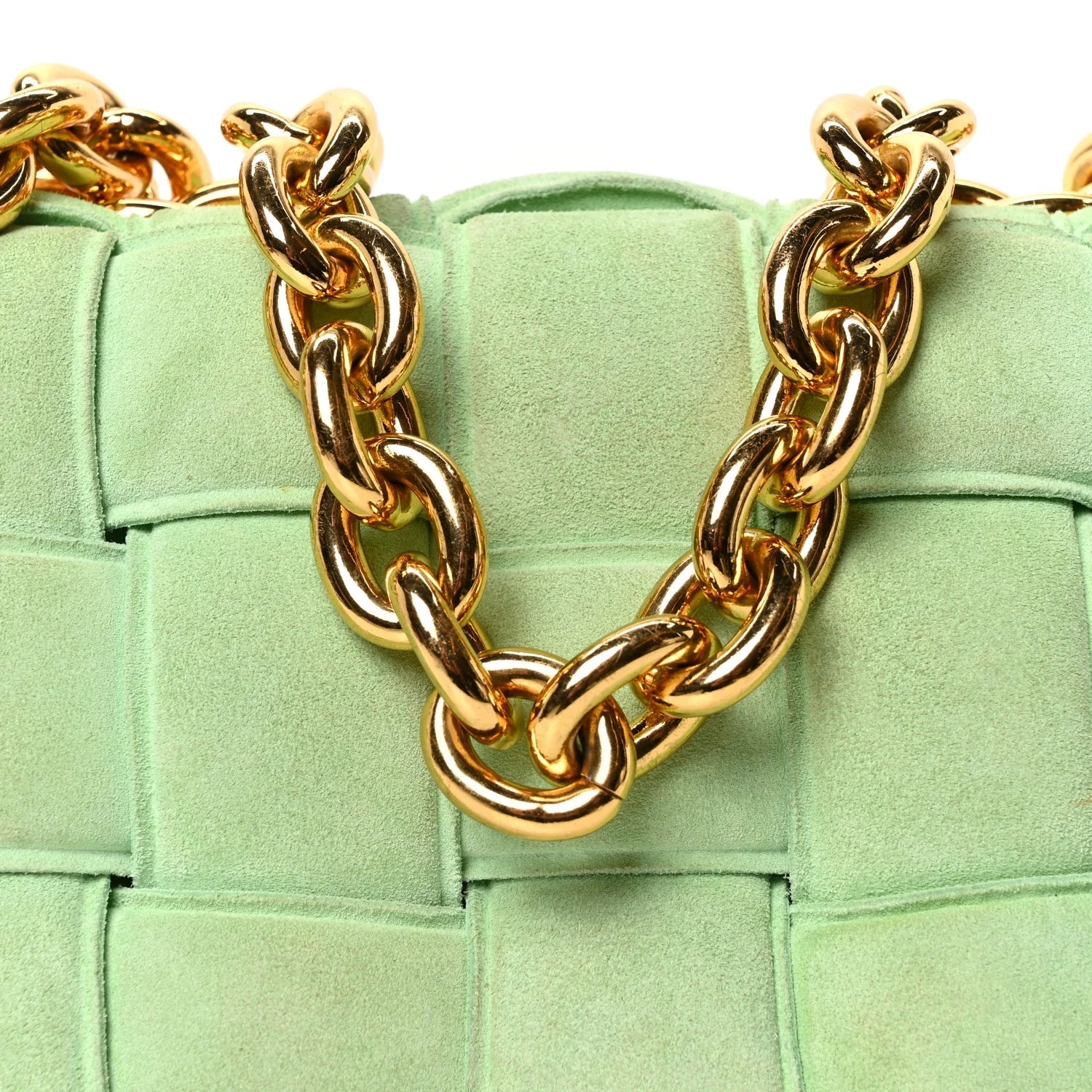 Suede Maxi Intrecciato Padded Chain Cassette Crossbody Bag Wasabi