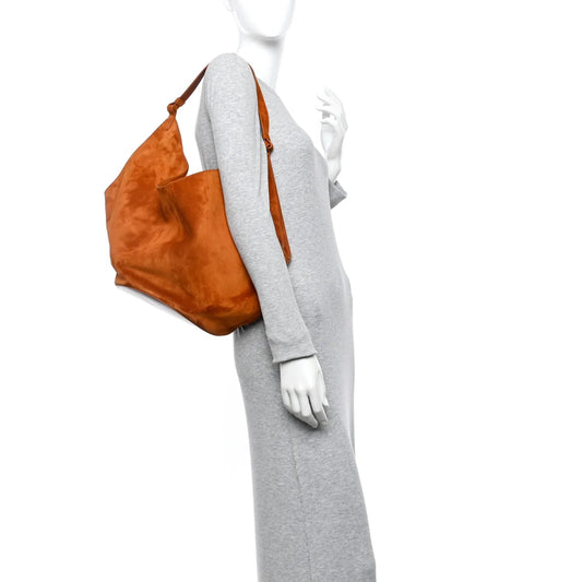 Suede Calfskin Medium Lotus Tote Caramel