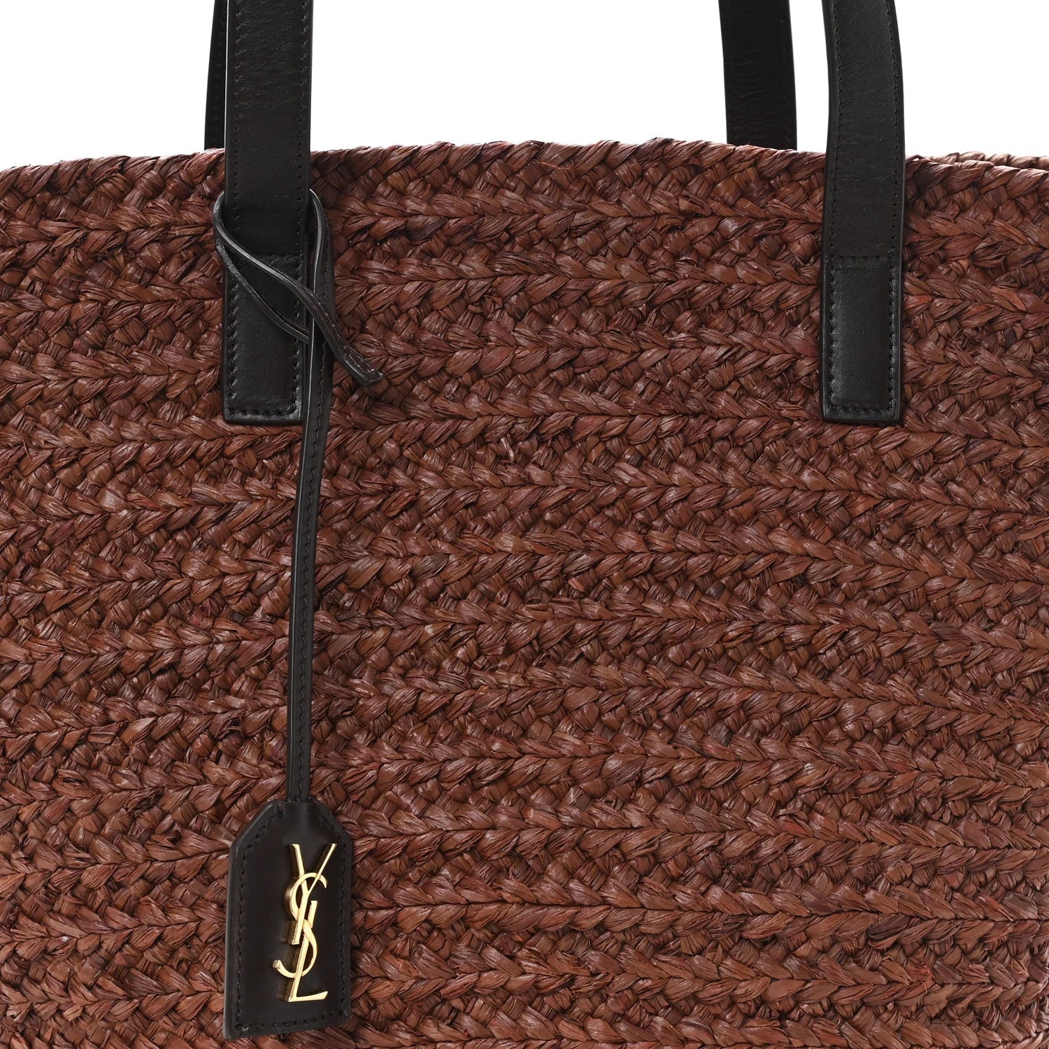 Raffia Calfskin Medium Panier Tote Dark Chocolate