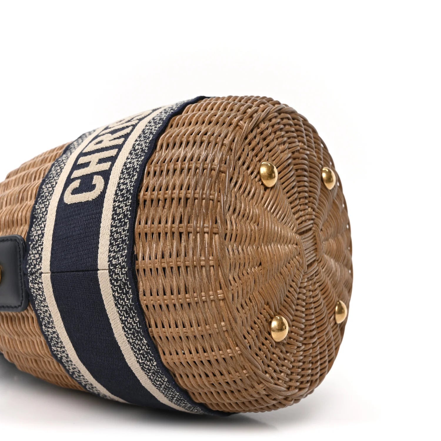 Wicker Oblique Drawstring Bucket Bag Blue