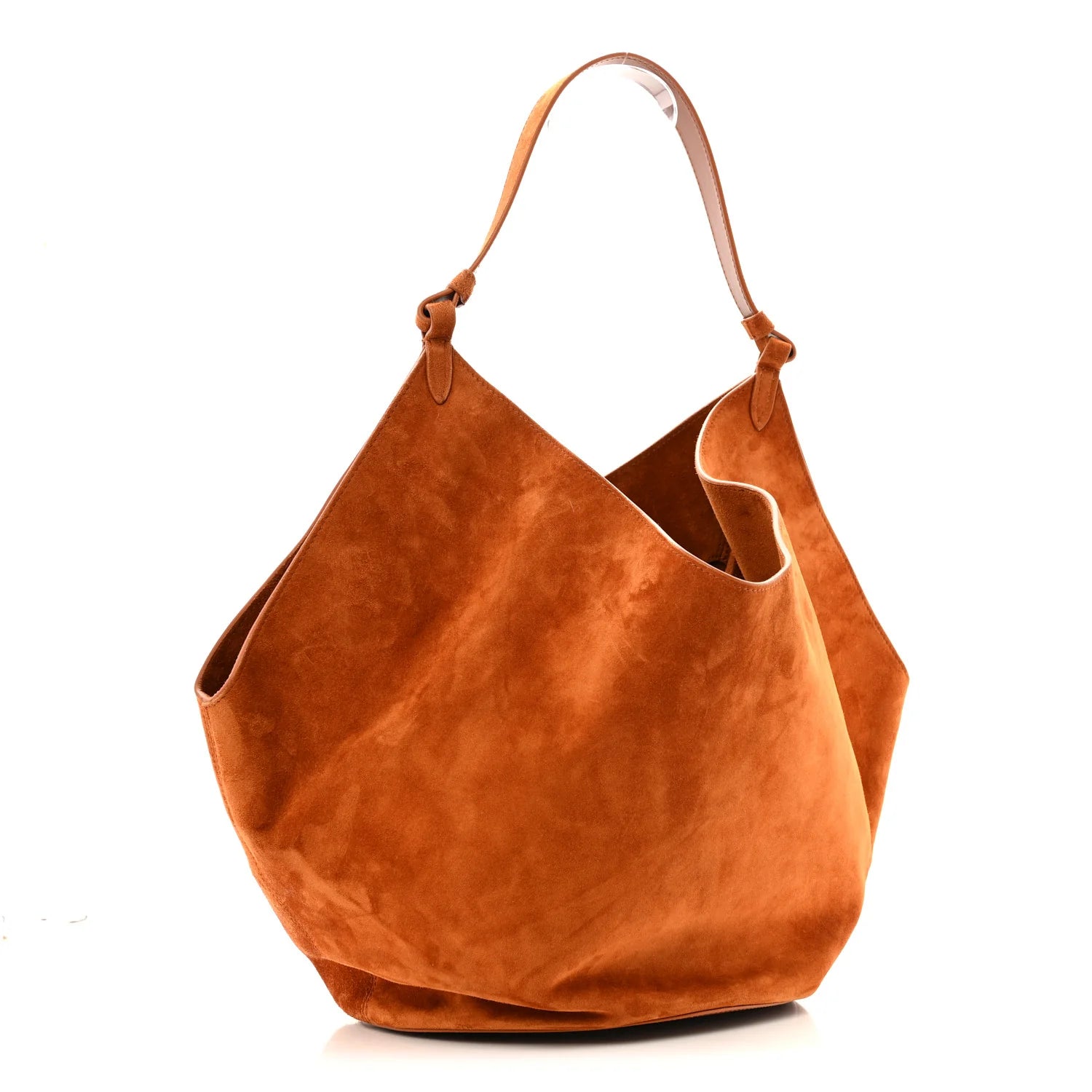 Suede Calfskin Medium Lotus Tote Caramel