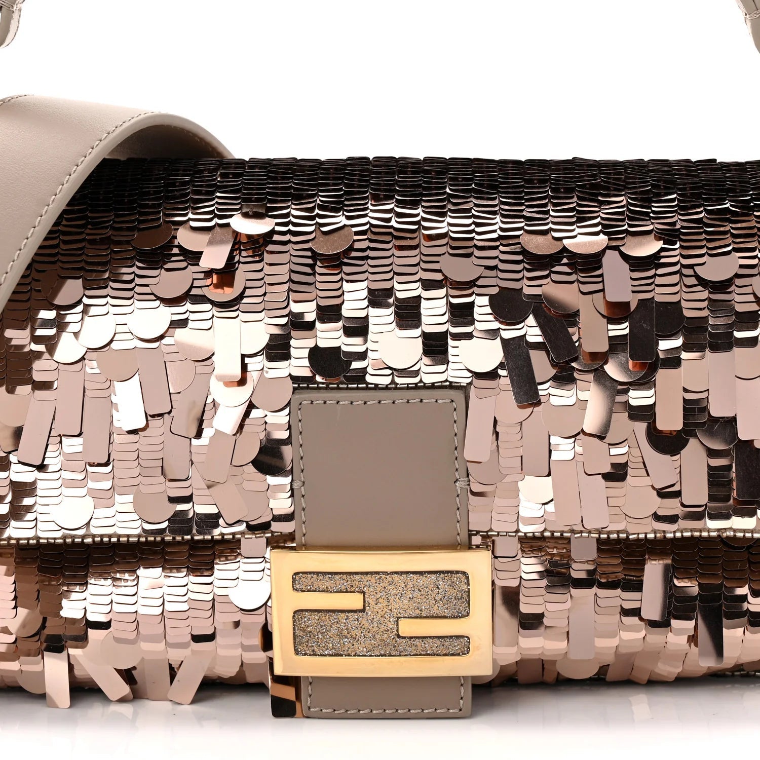 Sequin Paillettes Vitello Grace Sex and the City Baguette Tortora