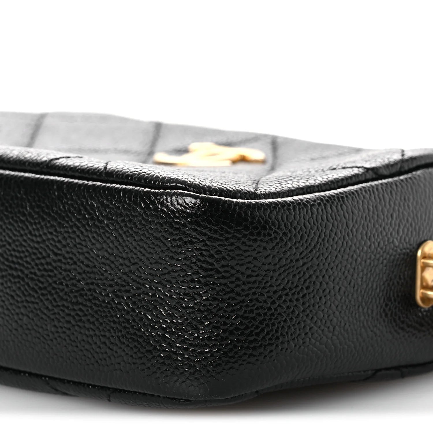 Shiny Caviar Quilted Chain Melody Camera Bag Black