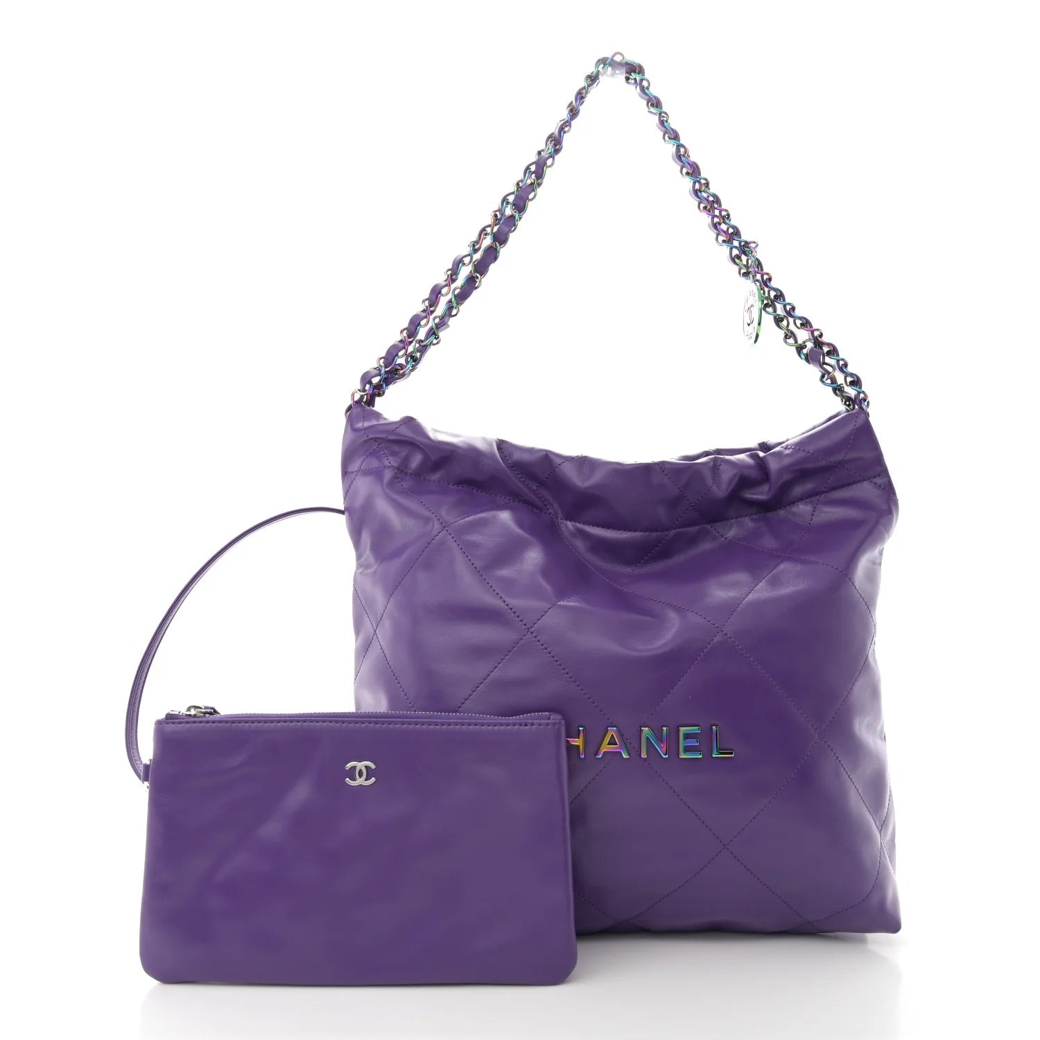 Shiny Calfskin Quilted Rainbow Small  22 Purple