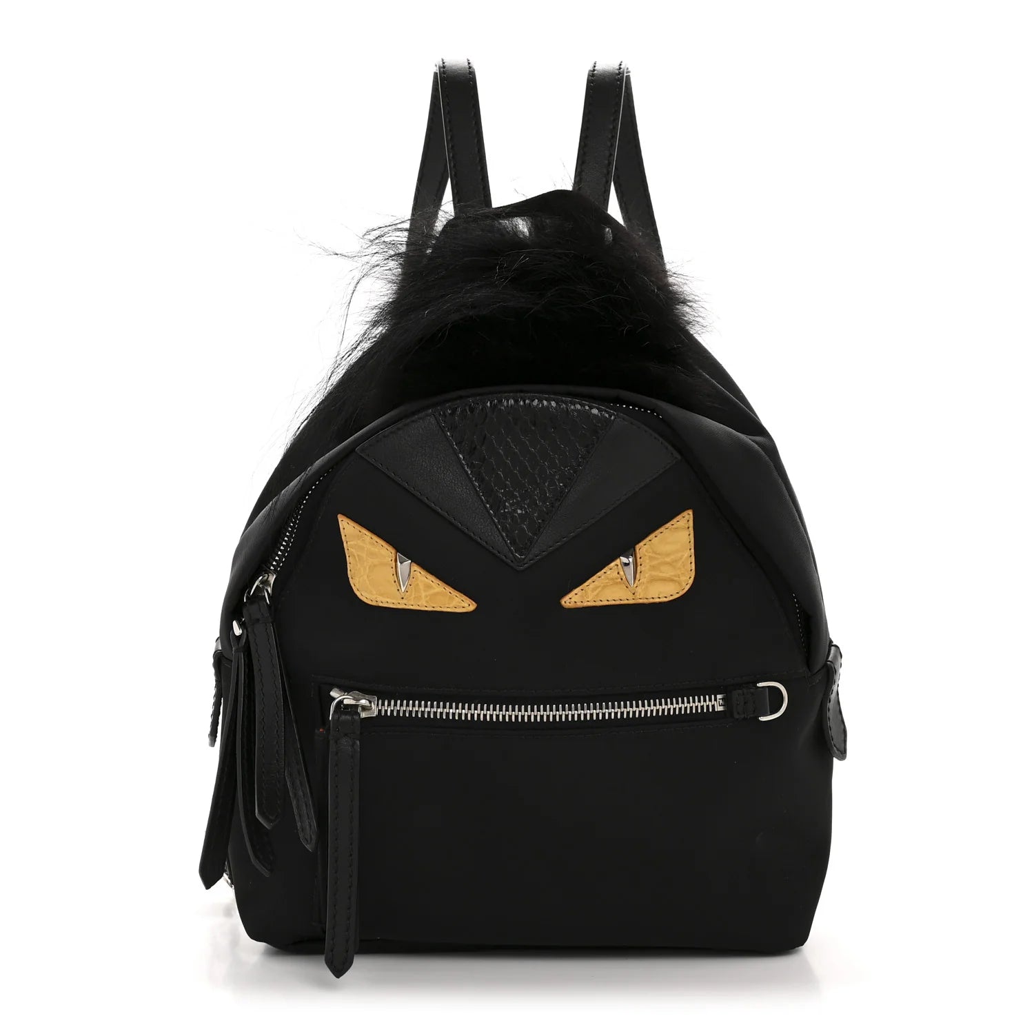Nylon Vitello Dolce Goat Fox Fur Crocodile Monster Eyes Mini Backpack Black Sunflower