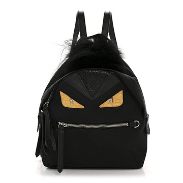 Nylon Vitello Dolce Goat Fox Fur Crocodile Monster Eyes Mini Backpack Black Sunflower