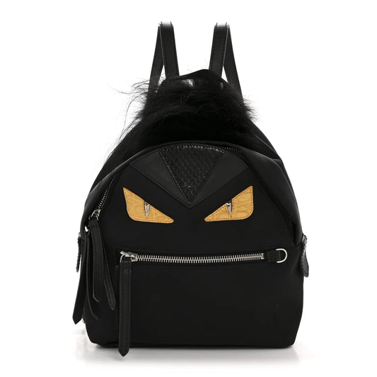 Nylon Vitello Dolce Goat Fox Fur Crocodile Monster Eyes Mini Backpack Black Sunflower