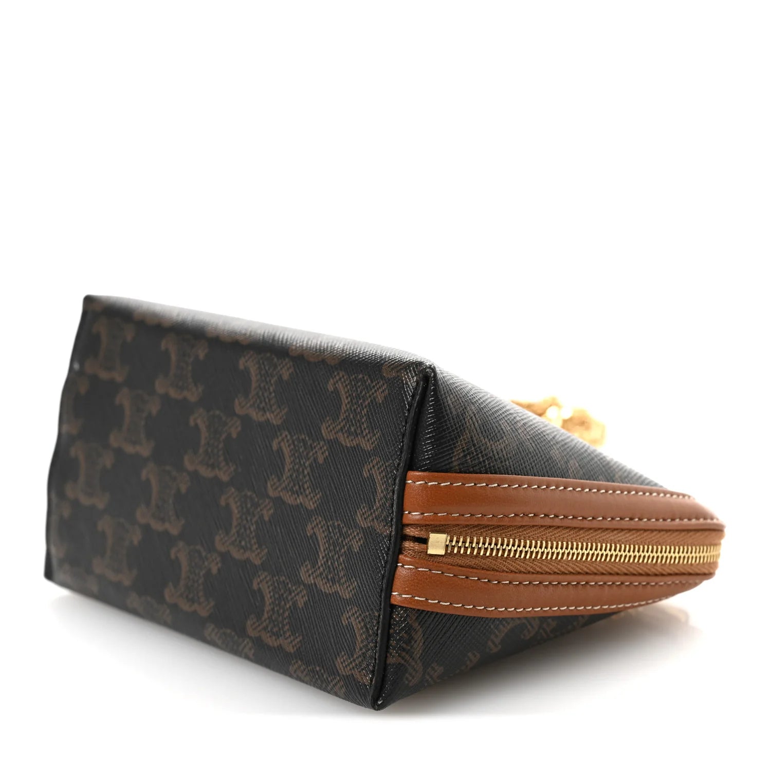 Triomphe Canvas Lambskin Clutch on Chain Tan