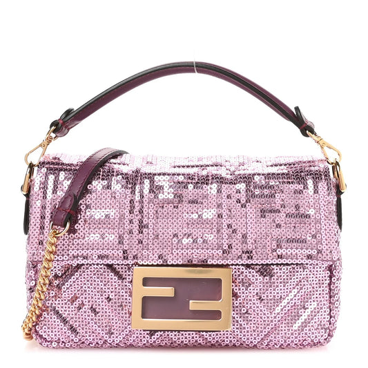 Ricamo Sequin Paillettes Vitello Grace FF Mini Baguette Rosa