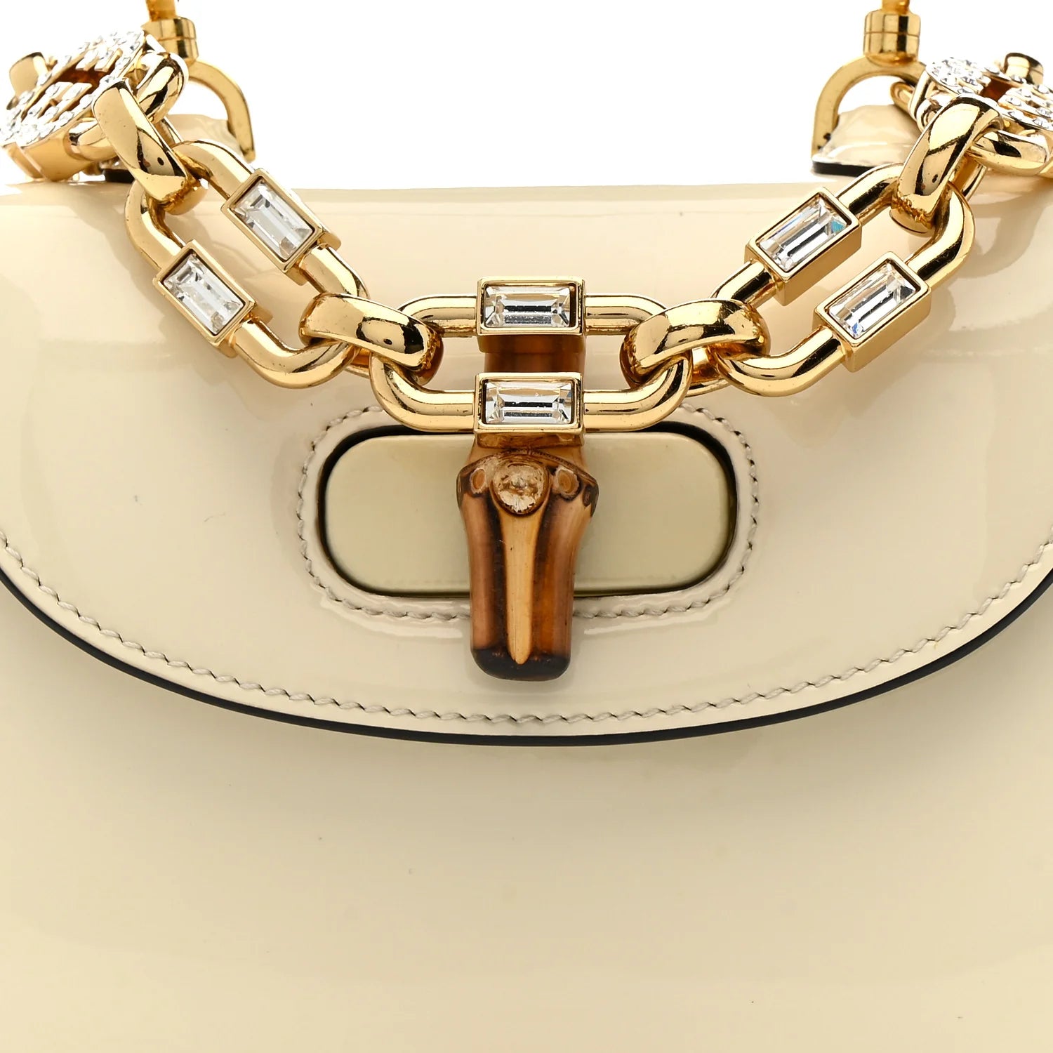 Patent Crystal Mini Bamboo 1947 Top Handle Chain Bag White