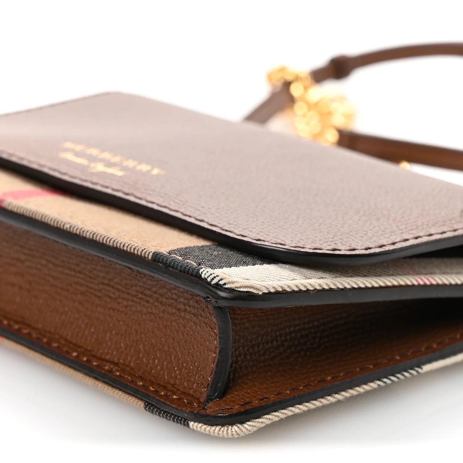 Grained Calfskin House Check Tartan Mix Hampshire Wallet on Chain Tan