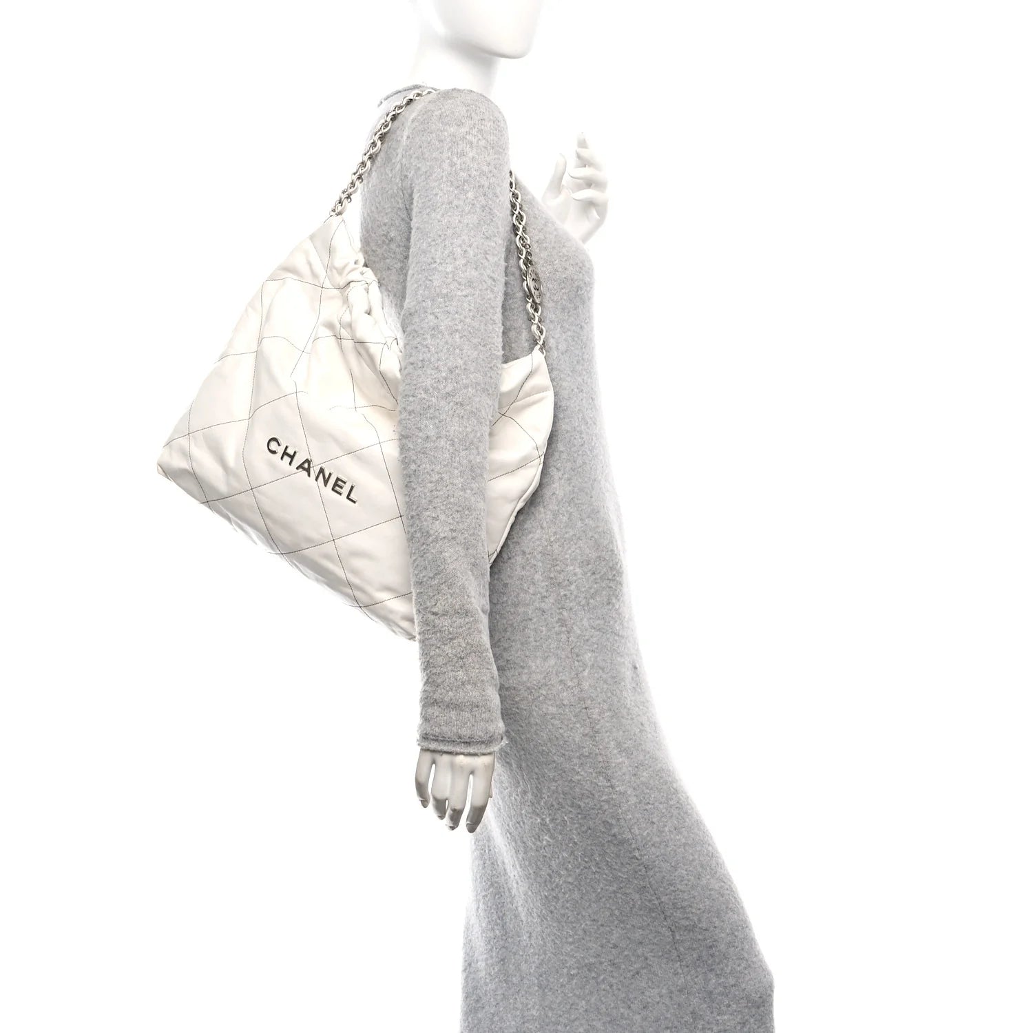 Shiny Calfskin Quilted  22 White Black