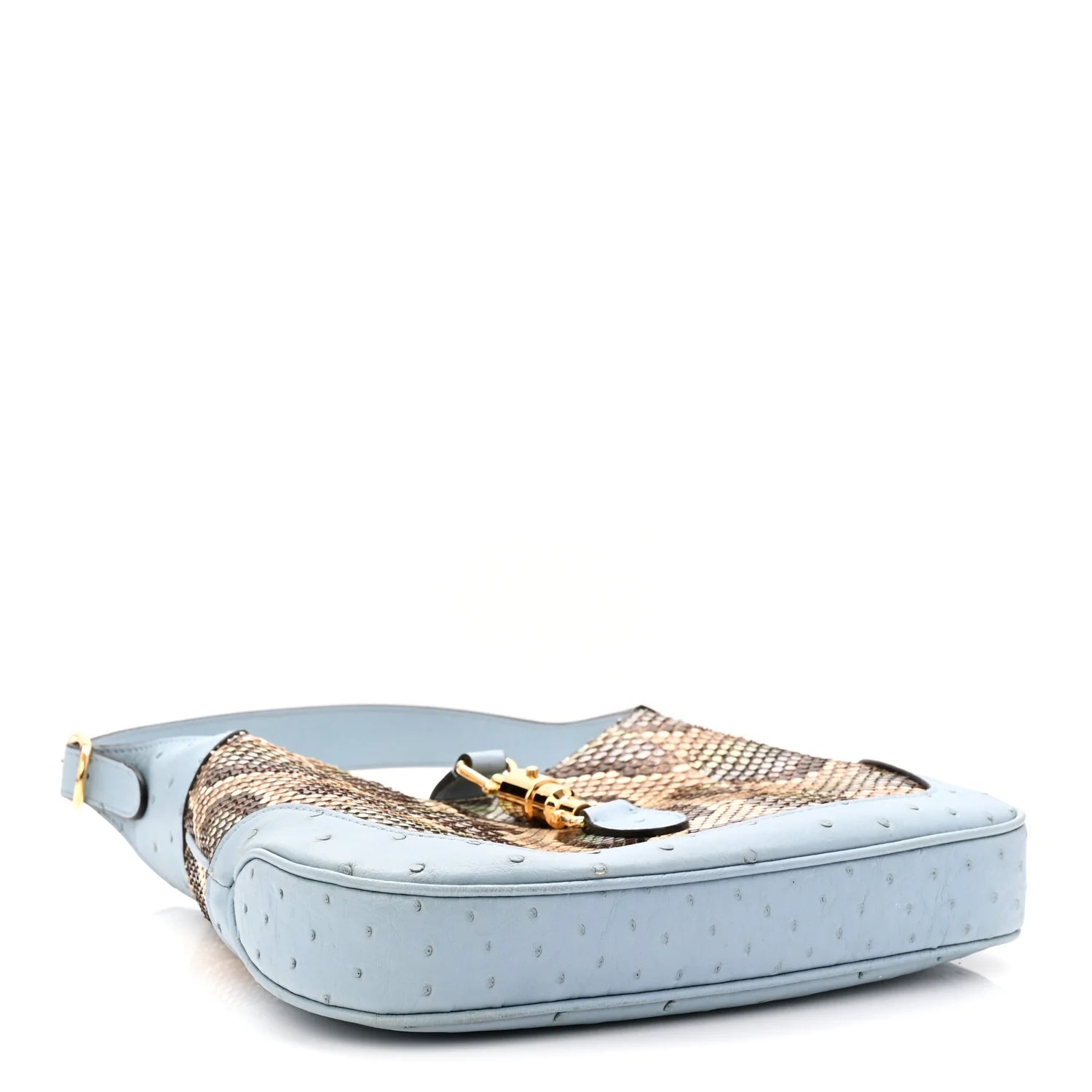 Snakeskin Ostrich Calfskin Small Jackie 1961 Hobo Blue Multicolor