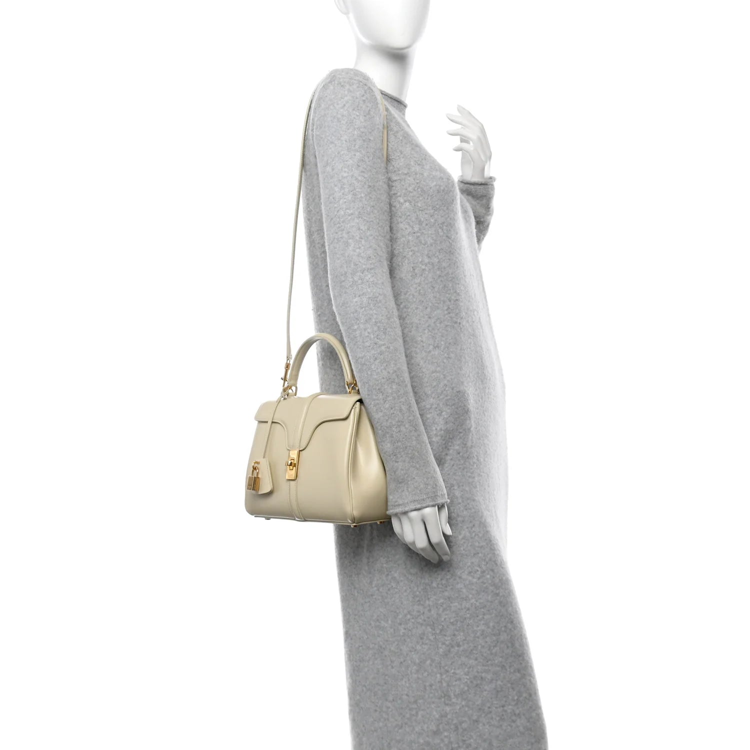 Satinated Calfskin Small 16 Top Handle Bag Beige