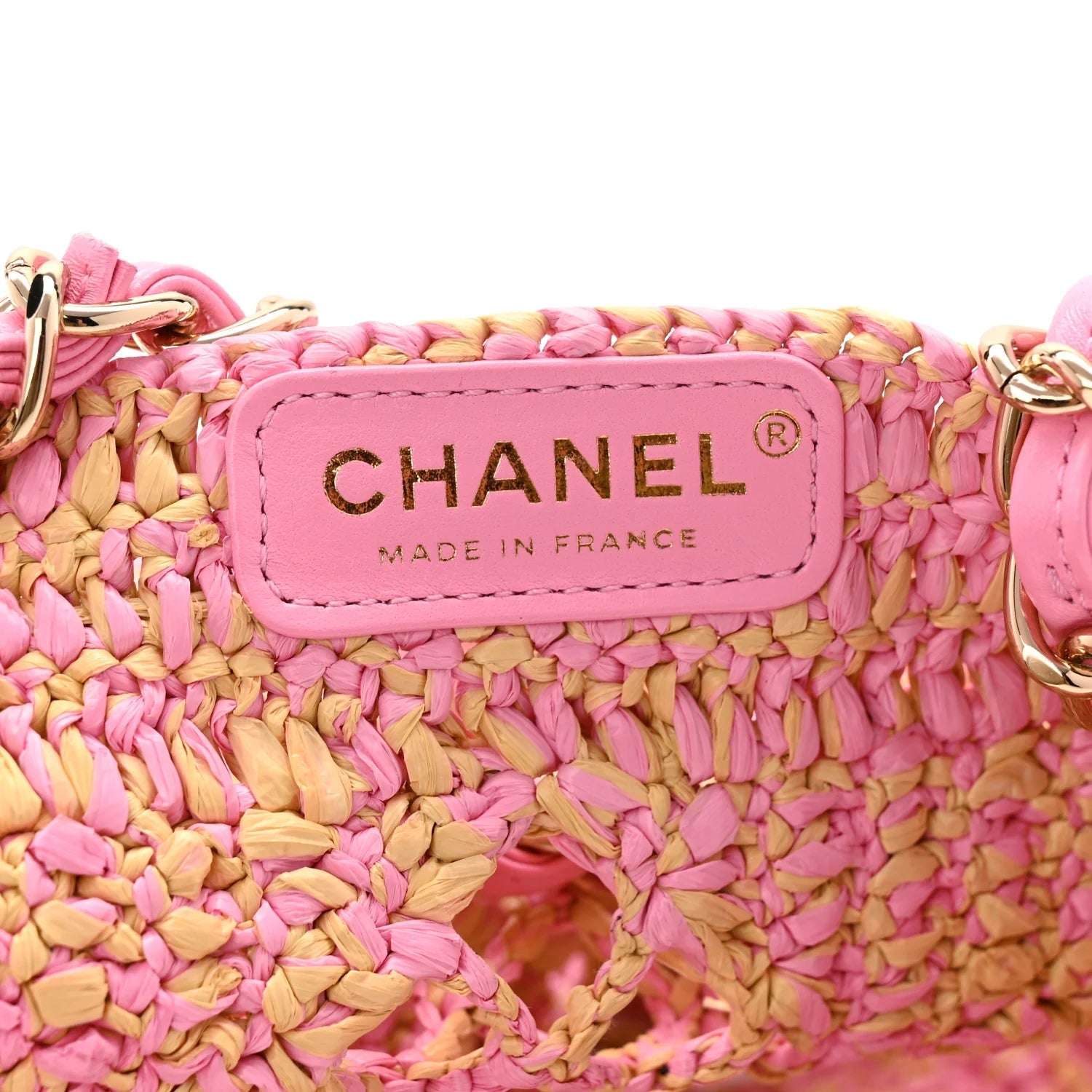 Raffia Effect Braided Small Shopping Bag Beige Pink