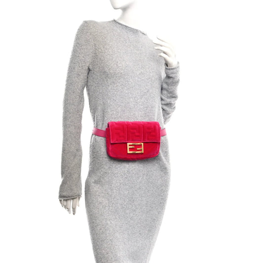 Velvet FF Embossed Hip Belt Baguette Bag Fuxia