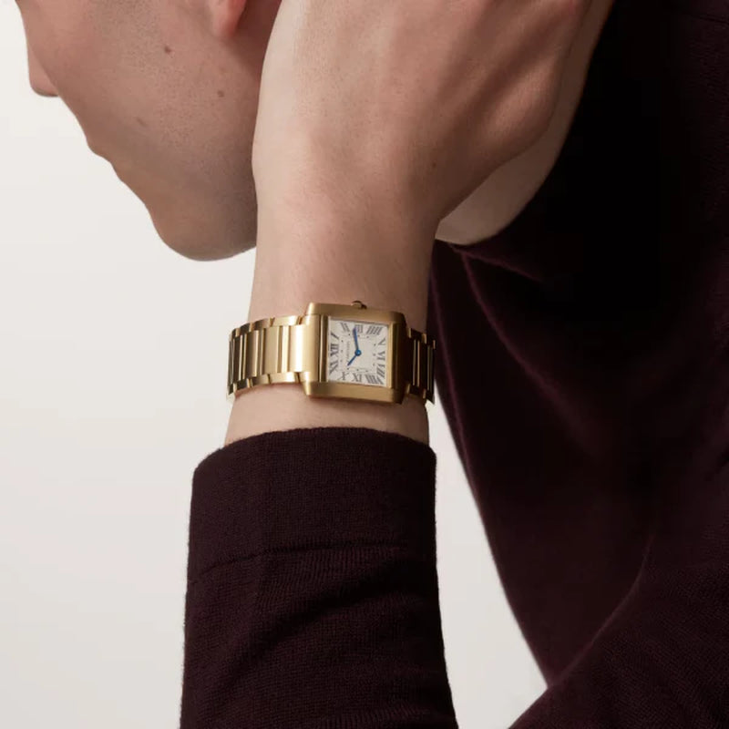 Unworn  Tank Francaise, 18K Yellow Gold, 32Mm X 27Mm, Ref# WGTA0113, Box and Papers