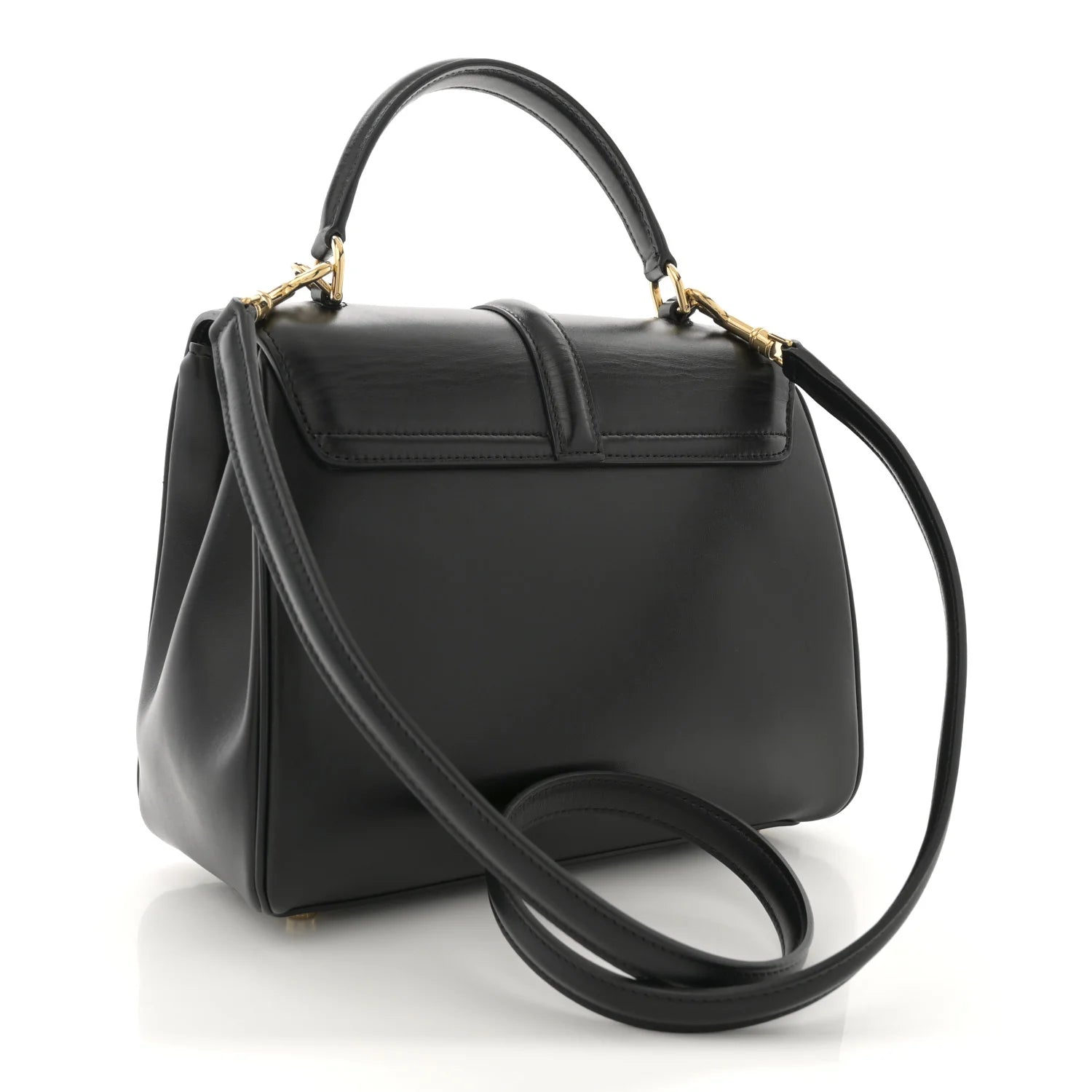 Satinated Calfskin Small 16 Top Handle Bag Black