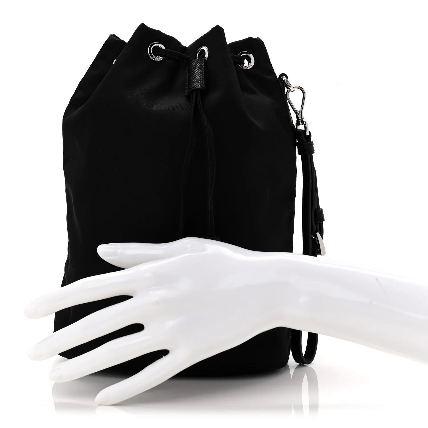 Re-Nylon Vela Drawstring Wristlet Pouch Black