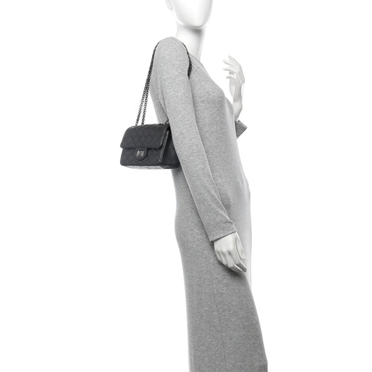 Metallic Sheepskin Quilted 2.55 Reissue Mini Flap Dark Silver