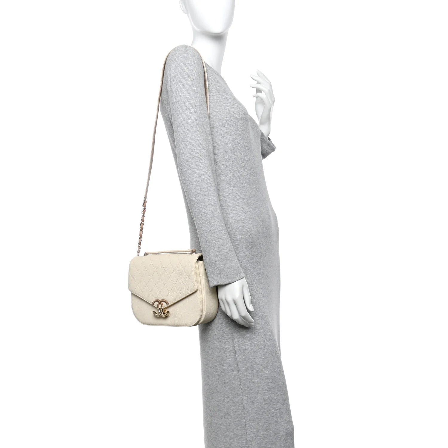 Grained Calfskin Quilted Medium Cuba Top Handle Flap Ivory